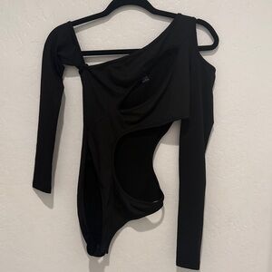 SHEIN Black Asymmetrical Cutout Bodysuit